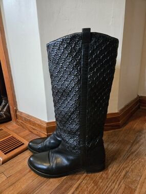 VTG Designer Alberto Gozzi Black Textured Leather Knee High Boots Size 40/ US 9